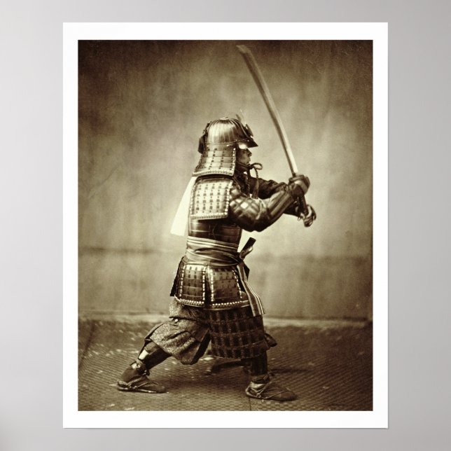 Samurai mit erhöhtem Schwert, c.1860 (Albumen-Druc Poster (Vorne)
