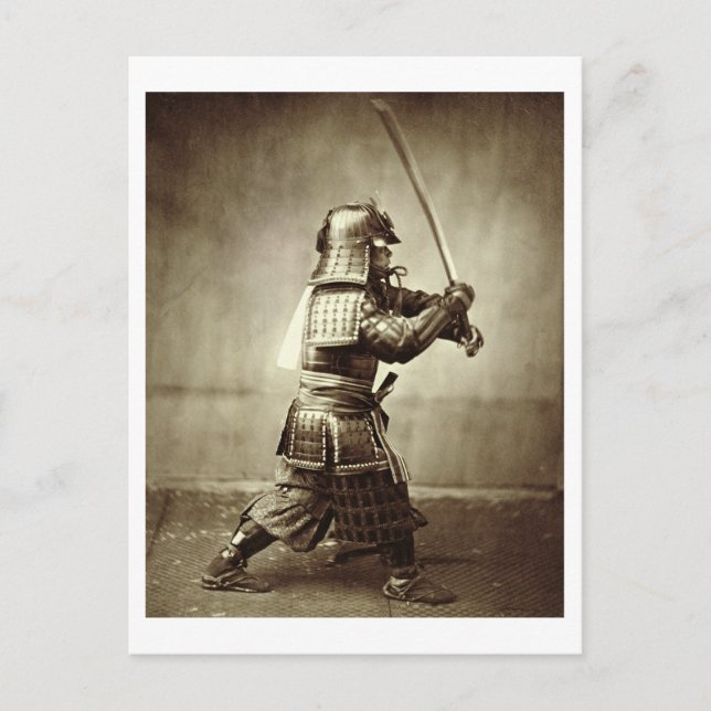 Samurai mit erhöhtem Schwert, c.1860 (Albumen-Druc Postkarte (Vorderseite)