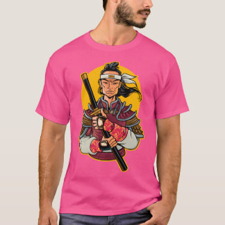 Samurai mit gelbem runden Hintergrund T-Shirt