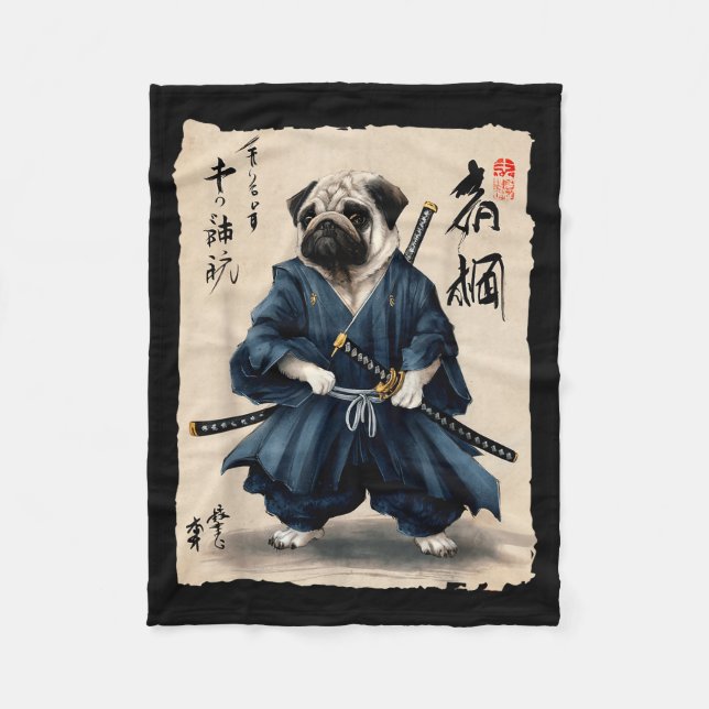 Samurai Mops Japanische Anime Hund Mops Liebhaber  Fleecedecke (Vorderseite)