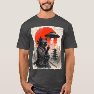 Samurai Ninja Cat Warrior UFO Japanese Anime Gifts T-Shirt