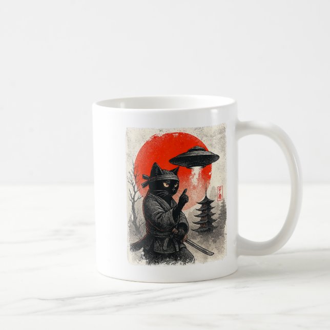 Samurai Ninja Cat Warrior Ufo Japanisch Anime Gesc Kaffeetasse (Rechts)