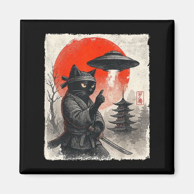 Samurai Ninja Cat Warrior Ufo Japanisch Anime Gesc Magnet (Vorne)