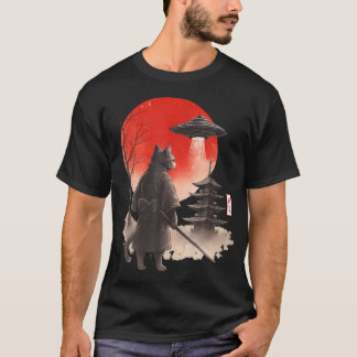 Samurai Ninja Katze Krieger Ufo Japanische Anime T-Shirt