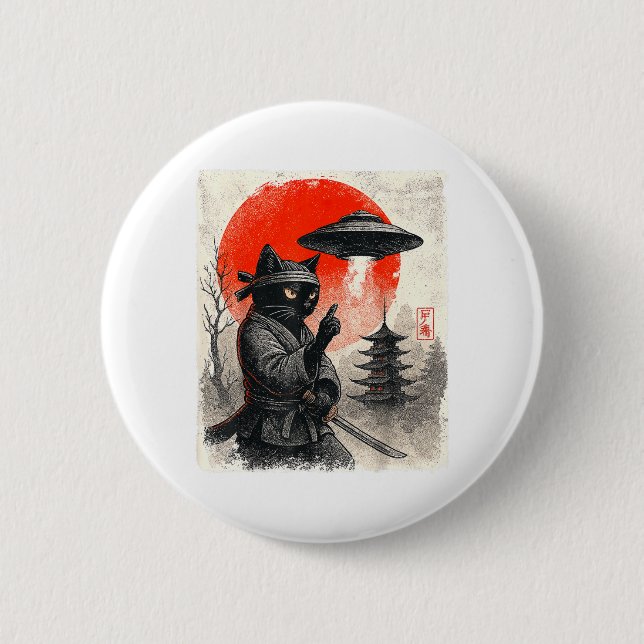 Samurai Ninja Katze Krieger UFO japanischer Anime  Button (Vorderseite)