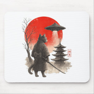 Samurai Ninja Katze Krieger UFO japanischer Anime Mousepad