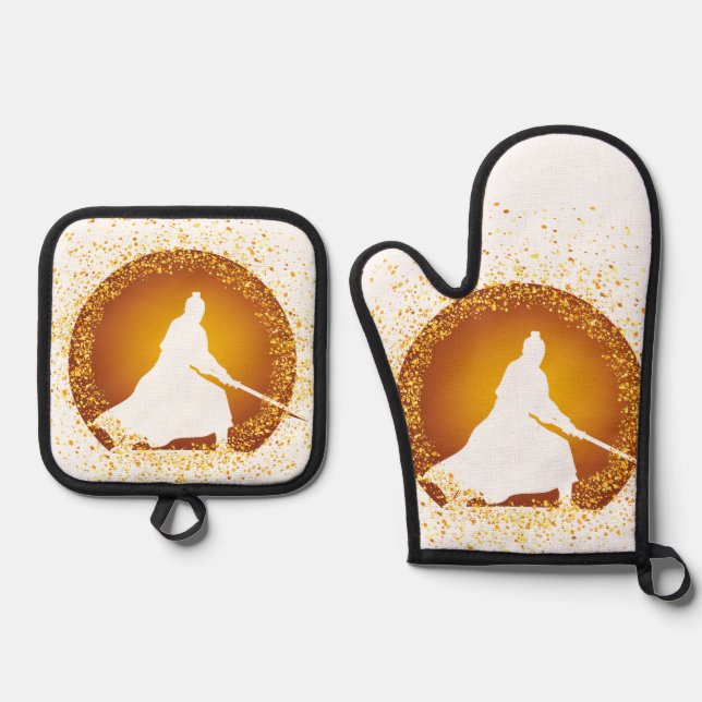 Samurai Ofenhandschuh & Topflappen-Set (Vorderseite)