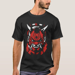Samurai Oni Masask Anime Red White Kanji Aka to Sh T-Shirt