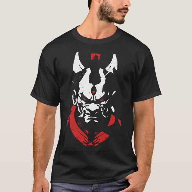 Samurai Oni Mask Anime Red White Kanji Aka To Shi T-Shirt (Vorderseite)