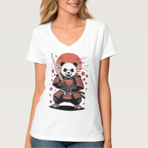 Samurai-Panda-Bär Damen-V-Ausschnitt-T-Shirt T-Shirt