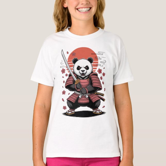 Samurai-Panda-Bären-Kinder-Basic-T-Shirt T-Shirt (Vorderseite)
