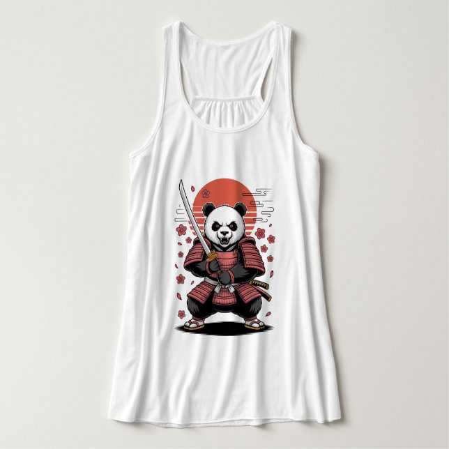 Samurai Panda Bear Canvas Flowy Racerback Tank Top (Design Vorderseite)