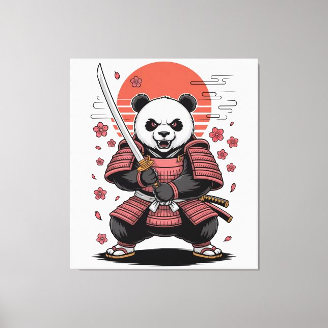Samurai Panda  Bear Stretched Canvas Print Leinwanddruck (Vorderseite)