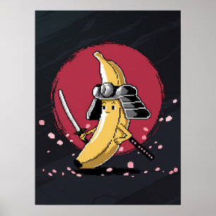 Samurai Pixel und Bananen-Kunstwerk Poster