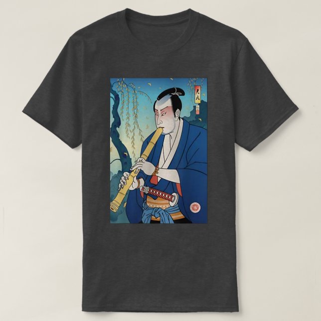 Samurai Play Shakuhachi Bamboo Flute Ukiyoe Japane T-Shirt (Design vorne)