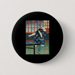 Samurai Play Table Tennis Ping Pong Ukiyoe Button