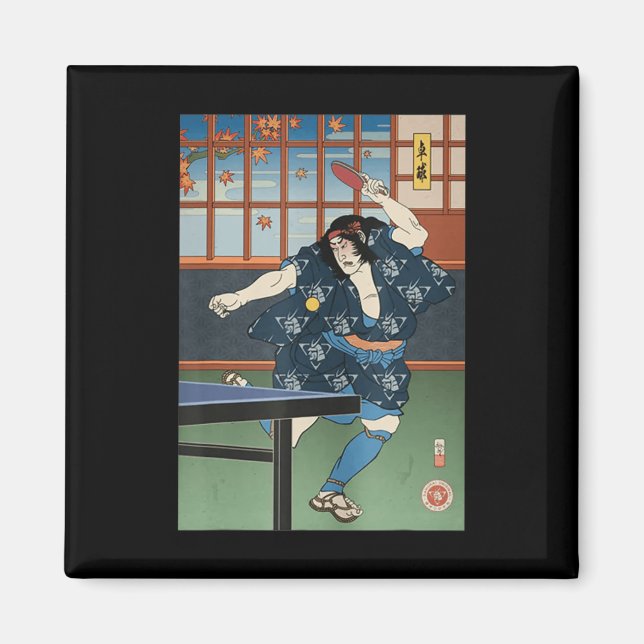 Samurai Play Table Tennis Ping Pong Ukiyoe Magnet (Vorne)