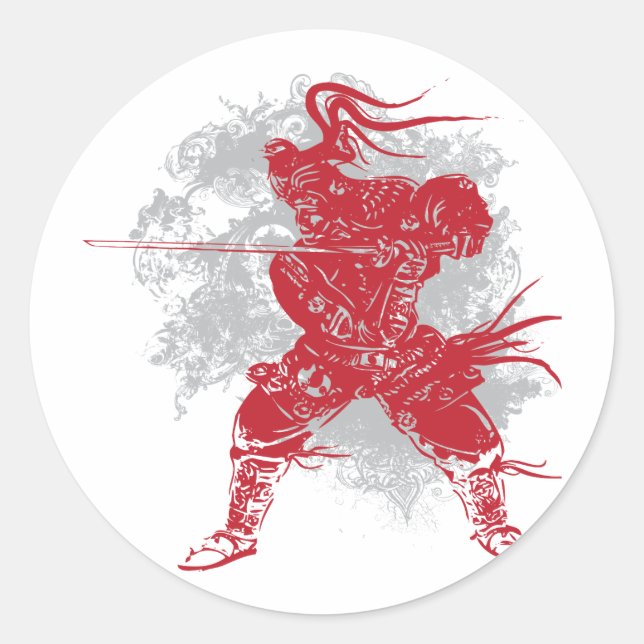 Samurai-Pose Runder Aufkleber (Vorderseite)