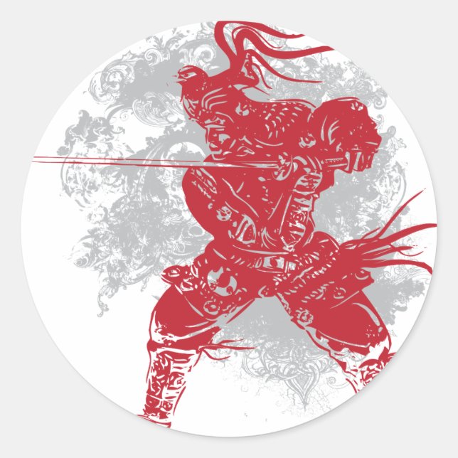 Samurai-Pose Runder Aufkleber (Vorderseite)