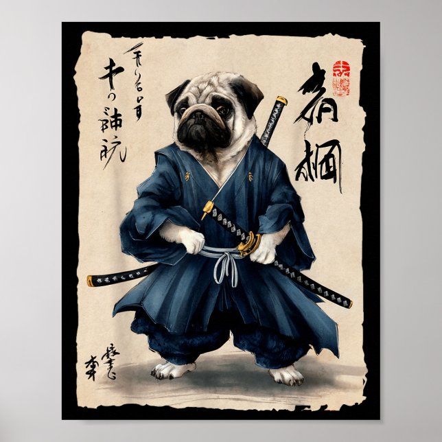 Samurai Pug Japanese Anime Dog Pug Lover Funny For Poster (Vorne)