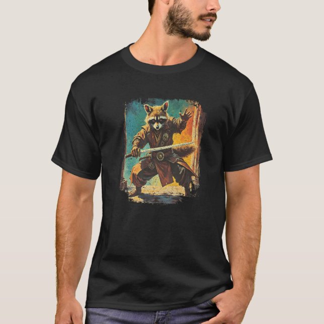 Samurai Raccoon Japanese Sumi e Art Kawaii Funny N T-Shirt (Vorderseite)