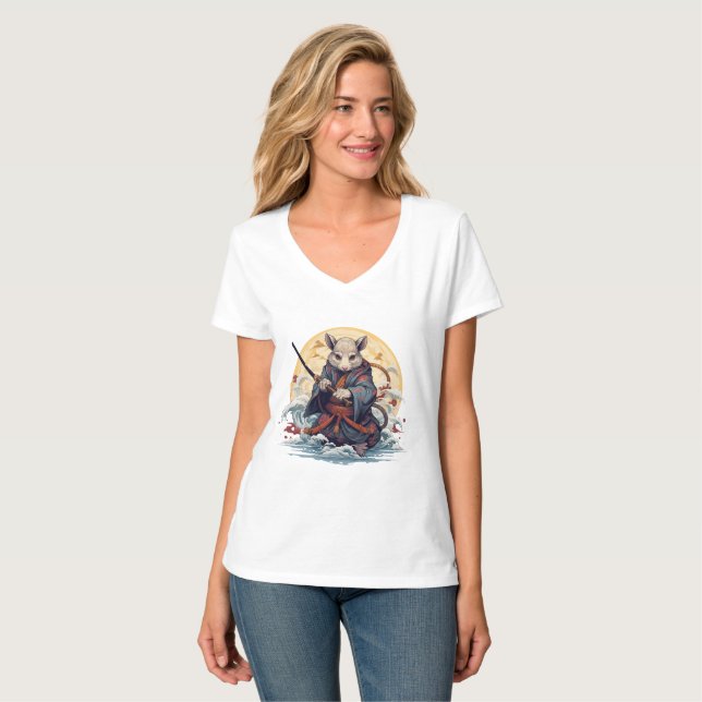Samurai-Ratte Damen T-Shirts (Vorderseite Vollansicht)