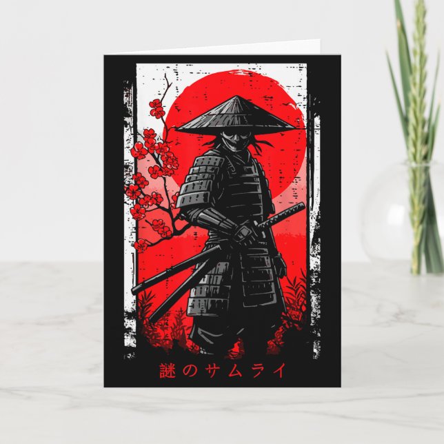 Samurai Red Sun Cherry Blossoms Japanese Art Men W Karte (Vorderseite)