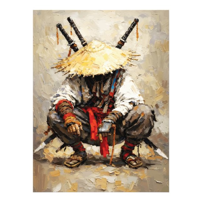 Samurai Resting Palette Knife Orange Impasto Fotodruck (Vorne)