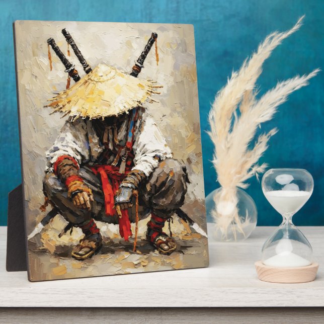 Samurai Resting Palette Knife Orange Impasto Fotoplatte (Seite)