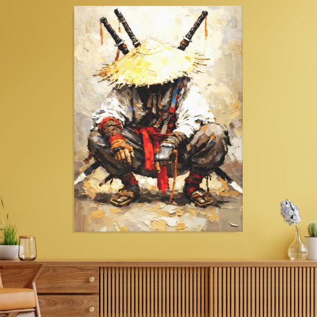 Samurai Resting Palette Knife Orange Impasto Leinwanddruck (Insitu (Wohnzimmer))