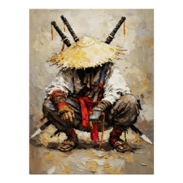 Samurai Resting Palette Knife Orange Impasto Poster