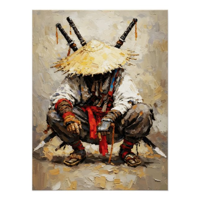 Samurai Resting Palette Knife Orange Impasto Poster (Vorderseite)