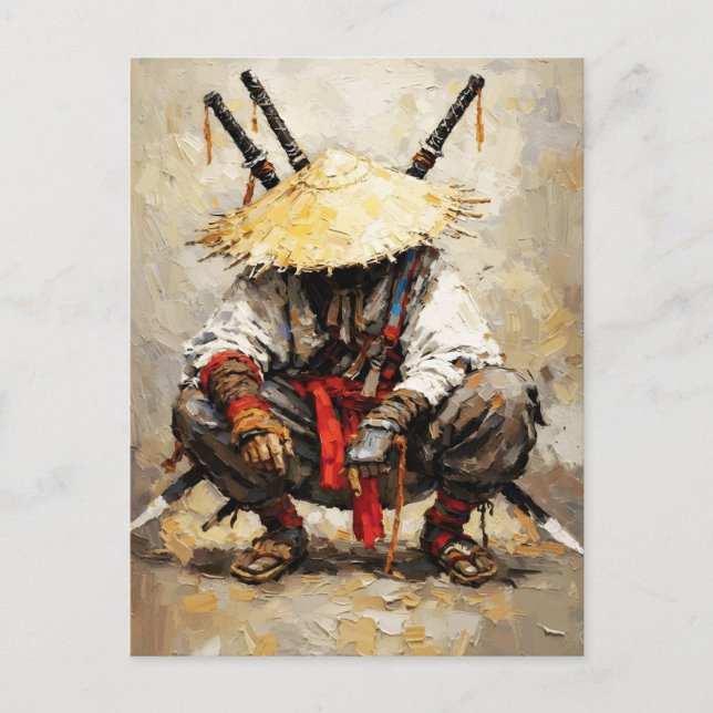 Samurai Resting Palette Knife Orange Impasto Postkarte (Vorderseite)