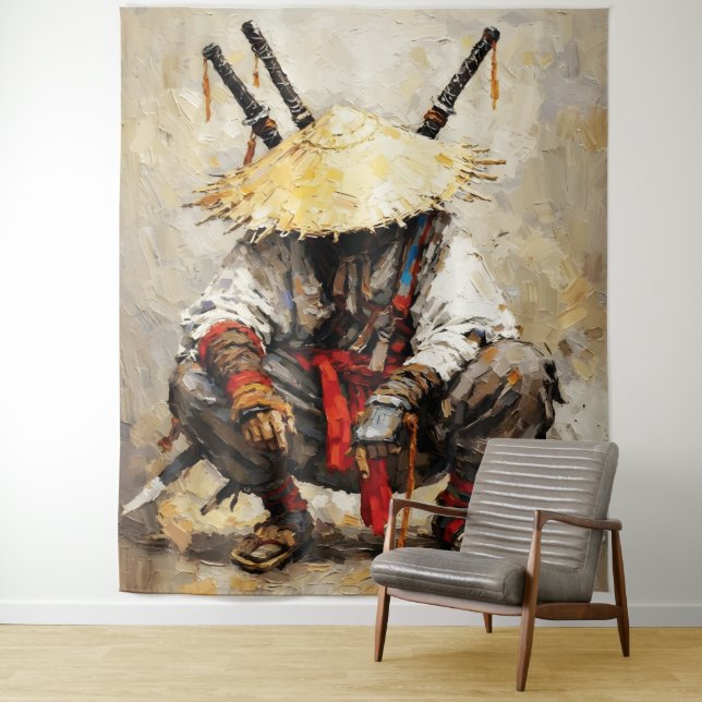 Samurai Resting Palette Knife Orange Impasto Wandteppich (Beispiel)