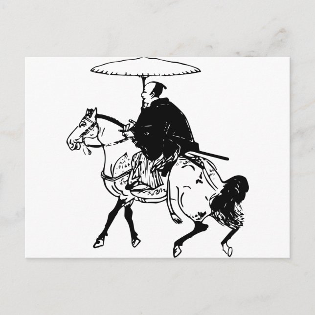 Samurai Riding a Horse with Umbrella Postkarte (Vorderseite)