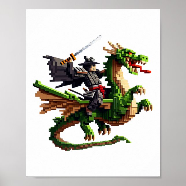 Samurai Riding Dragon Character Gaming Design Bloc Poster (Vorne)