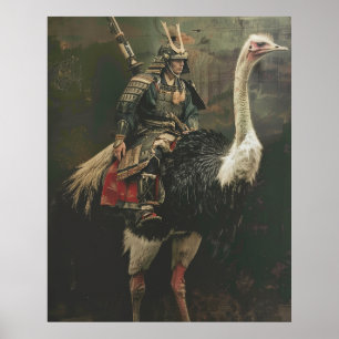 Samurai Riding Ostrich Poster