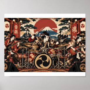 Samurai-Rockband-Poster Japanische Ukiyo-e-Musik Poster