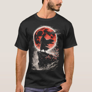 Samurai Ronin im roten Mond - japanische Anime-Kun T-Shirt