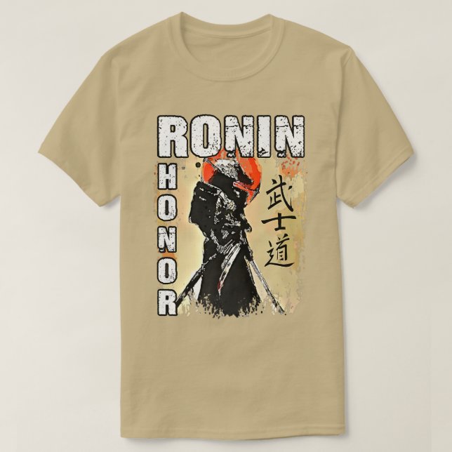 Samurai Ronin Straw Hat Warrior Sword Fighter Japa T-Shirt (Design vorne)