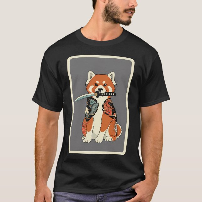 Samurai-Rot-Panda-Tätowierungsstil T-Shirt (Vorderseite)