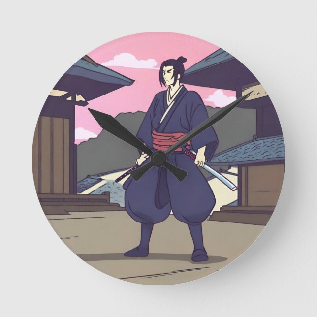 Samurai Runde Wanduhr (Vorderseite)