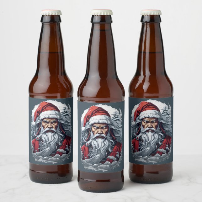 Samurai Santa Warrior Weihnachtsgeschenk Bierflaschenetikett (Flaschen)