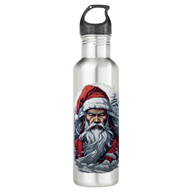 Samurai Santa Warrior Weihnachtsgeschenk Edelstahlflasche (Vorderseite)