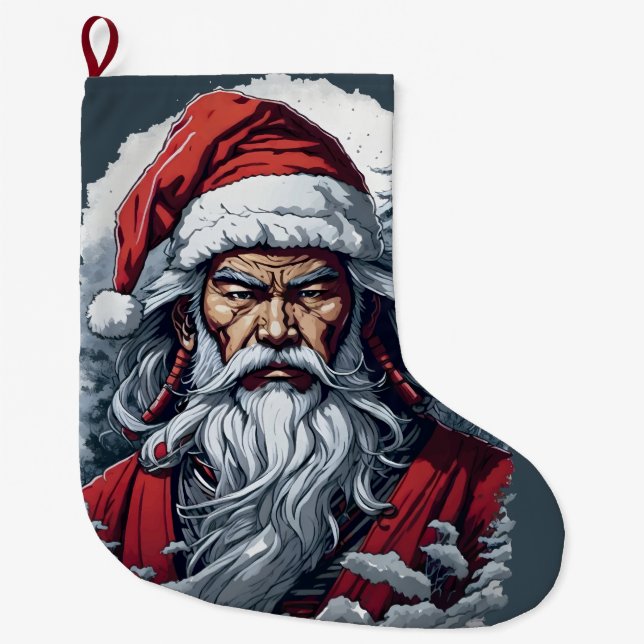 Samurai Santa Warrior Weihnachtsgeschenk Großer Weihnachtsstrumpf (Vorderseite)