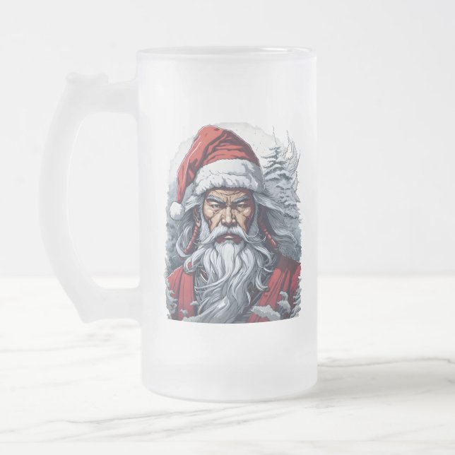 Samurai Santa Warrior Weihnachtsgeschenk Mattglas Bierglas (Links)