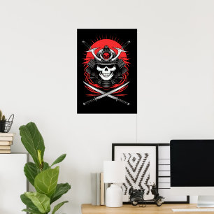 Samurai-Schädel aufsteigende Sonne Krieger Kunst Poster