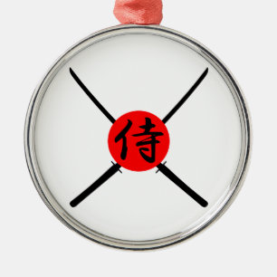 SAMURAI - Schwert und Kanji Silbernes Ornament