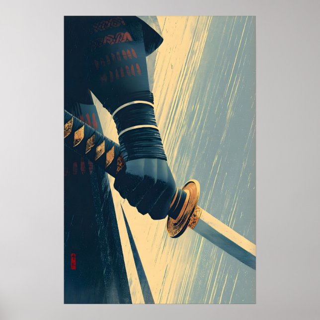 Samurai-Schwert-Wandkunst im gestressten Poster-St Poster (Vorne)