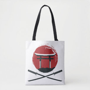 Samurai Schwertsymbol mit Torii Gate Cartoon Vinta